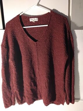 Knox Rose Maroon Textured V-Neck Sweater